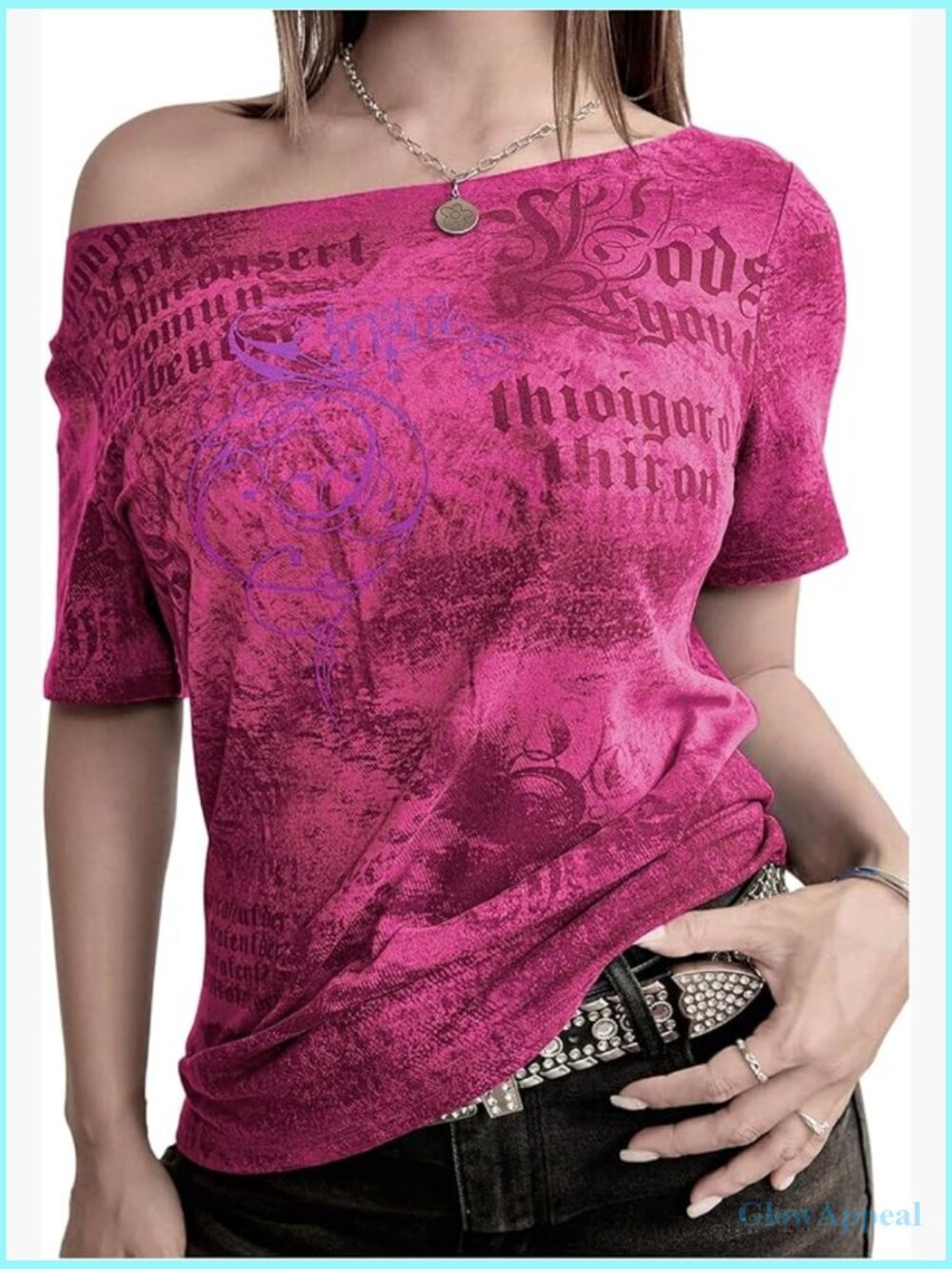 Off Shoulder Graphic Tee Y2K Goth Streetwear Short Sleeve T-Shirt
